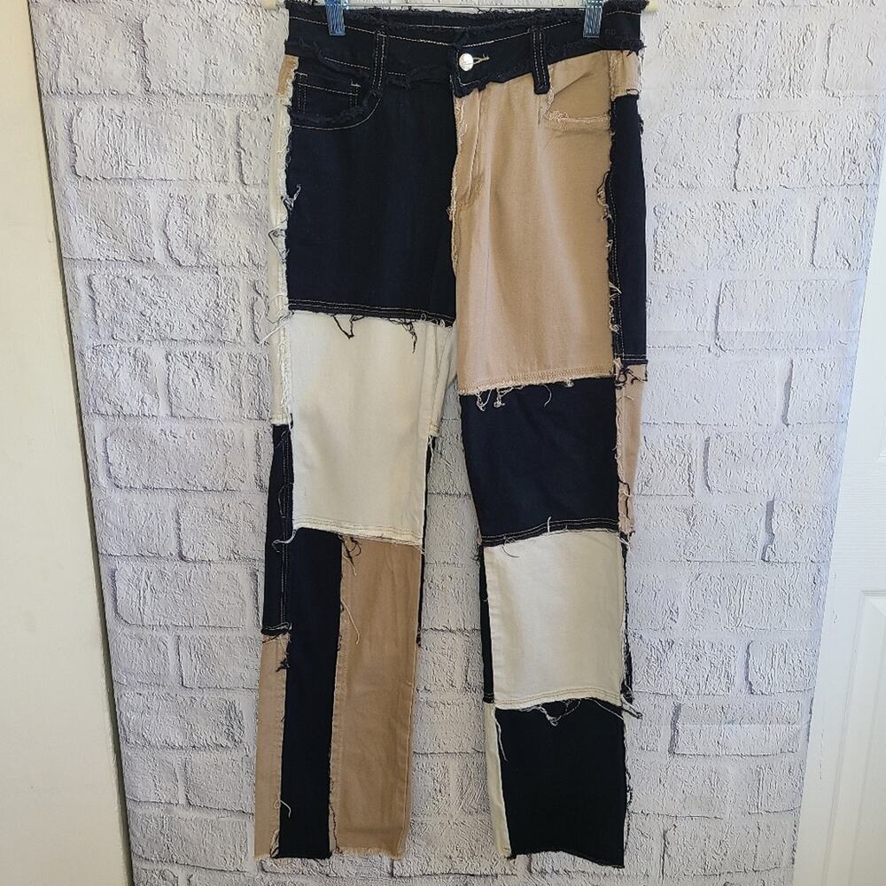N/C Women's Color Block Patchwork Stretch Casual Trousers Size M - Picture 2 of 10